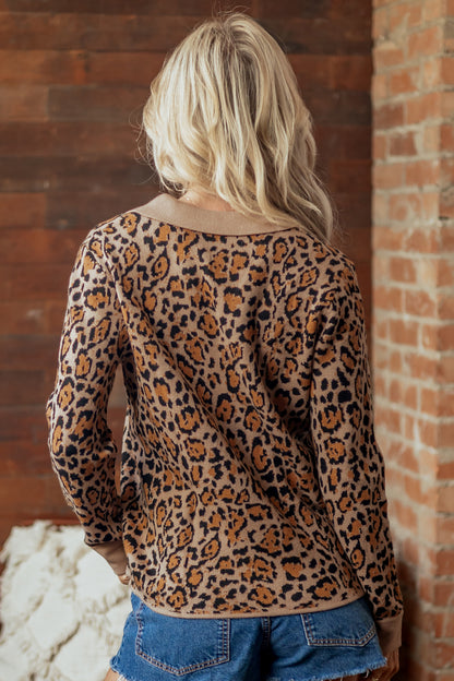 Brown Leopard Print Button-Up Cardigan Long Sleeve Cardigans