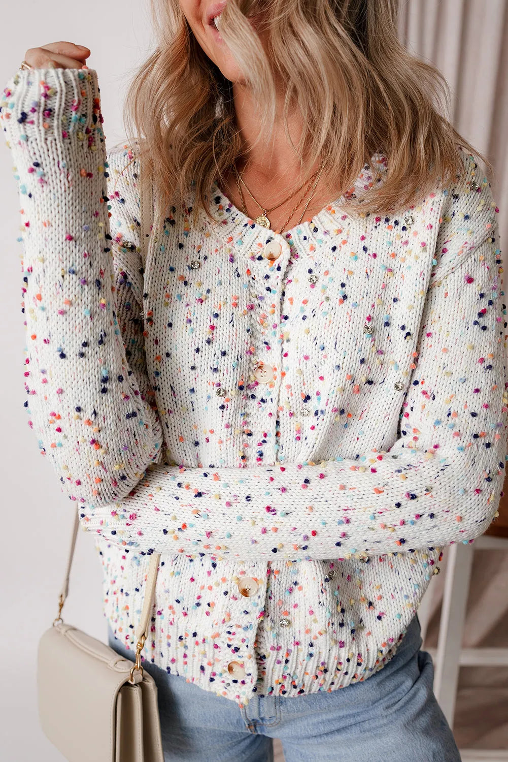 White Multicolor Confetti Sweater Cardigan - Chic Meadow Boutique 