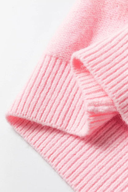 Sweaters & Cardigans/Sweaters Pink Knitted Flower Pattern Ribbed Edge Sweater