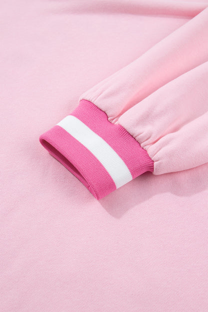 Pink Embroidered Tennis Club Crew Neck Pullover Sweatshirt