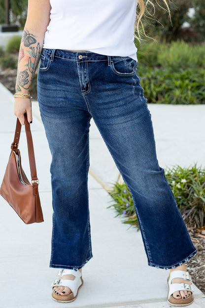 Dirty blue Plus Size High Waist Side Slits Flare Jeans