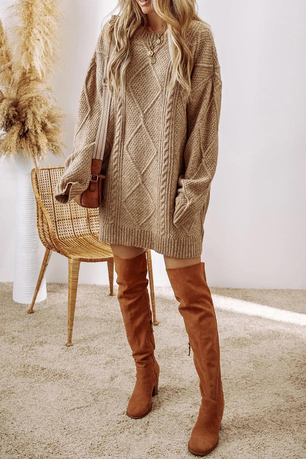 Sweaters & Cardigans/Sweater Dresses Parchment Cable Knit Drop Shoulder Loose Fit Sweater Dress