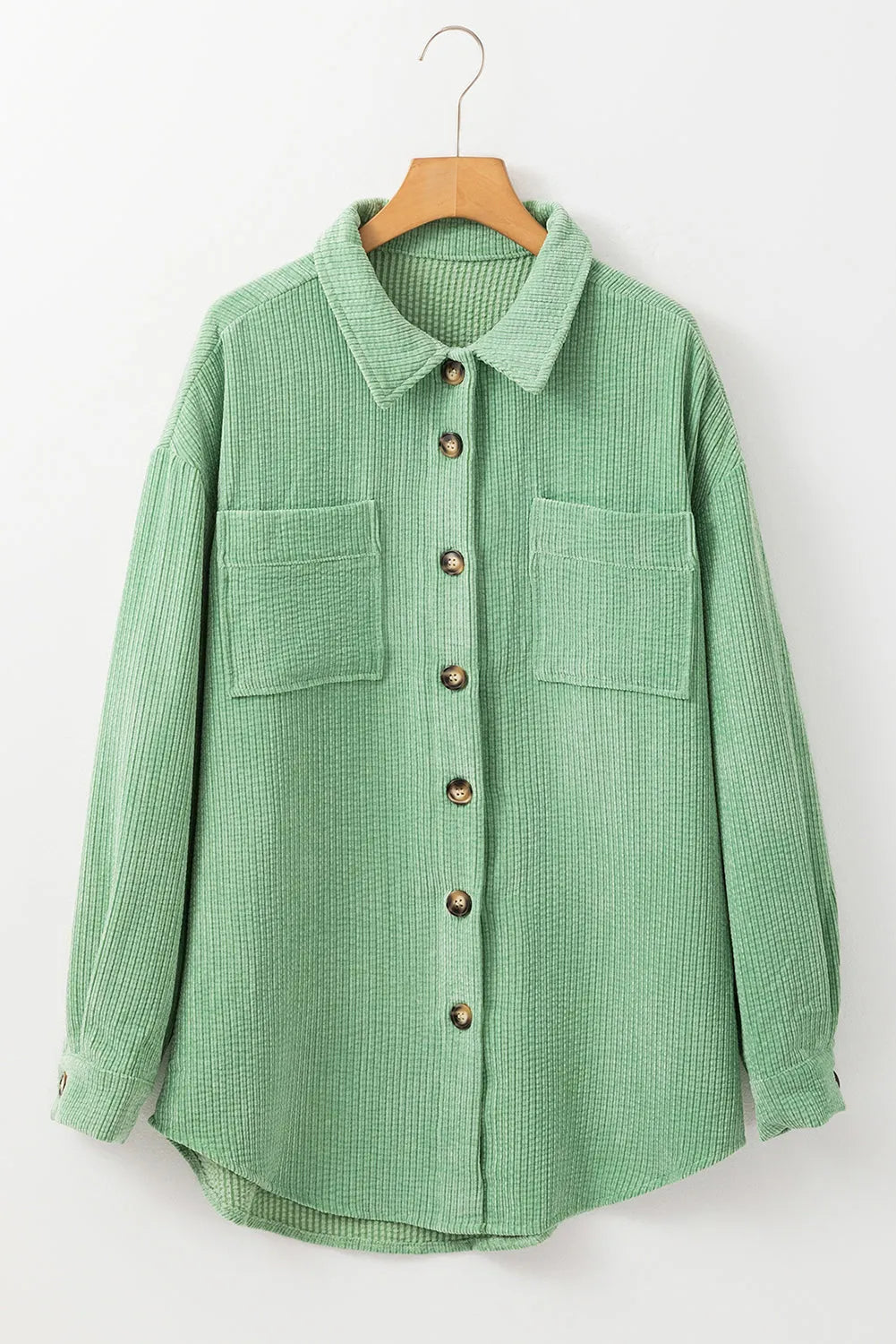 Outerwear/Jackets Mist Green Patched Pocket Button Up Corduroy Shacket