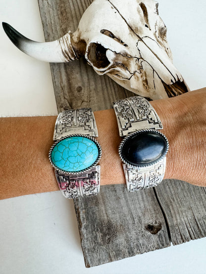 Western Semi Stone Aztec Texture Double Stretch Bracelet