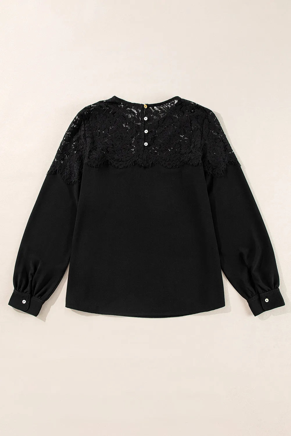 Black Lace Crochet Patchwork O Neck Long Sleeve Top - Chic Meadow Boutique 