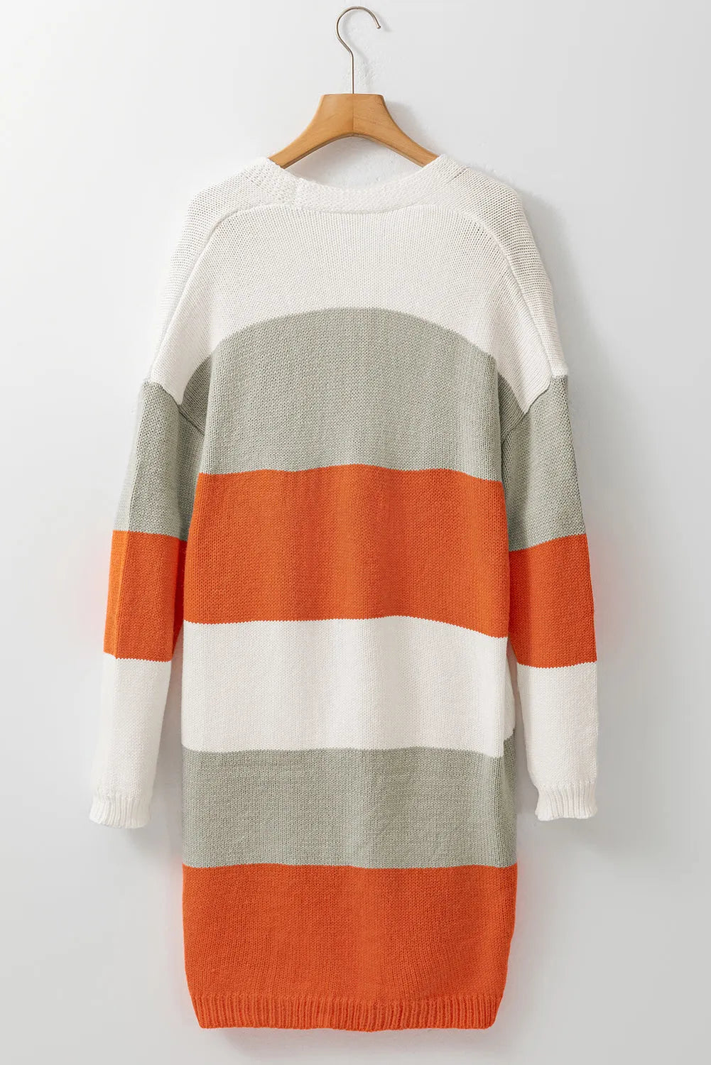 Orange Striped Color Block Drop Shoulder Midi Cardigan - Chic Meadow Boutique 