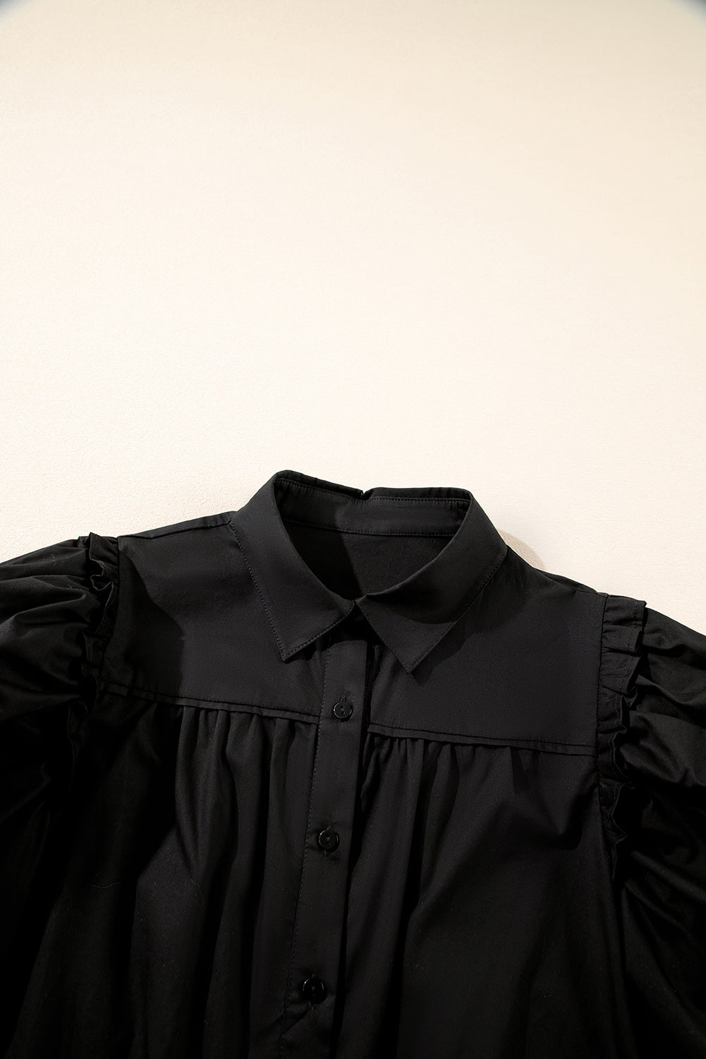 Black Frilly Puff Sleeve Stylish Collared Shirt