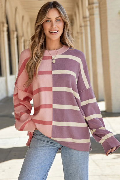 Pink Stripe Colorblock Oversized Sweater - Chic Meadow Boutique 