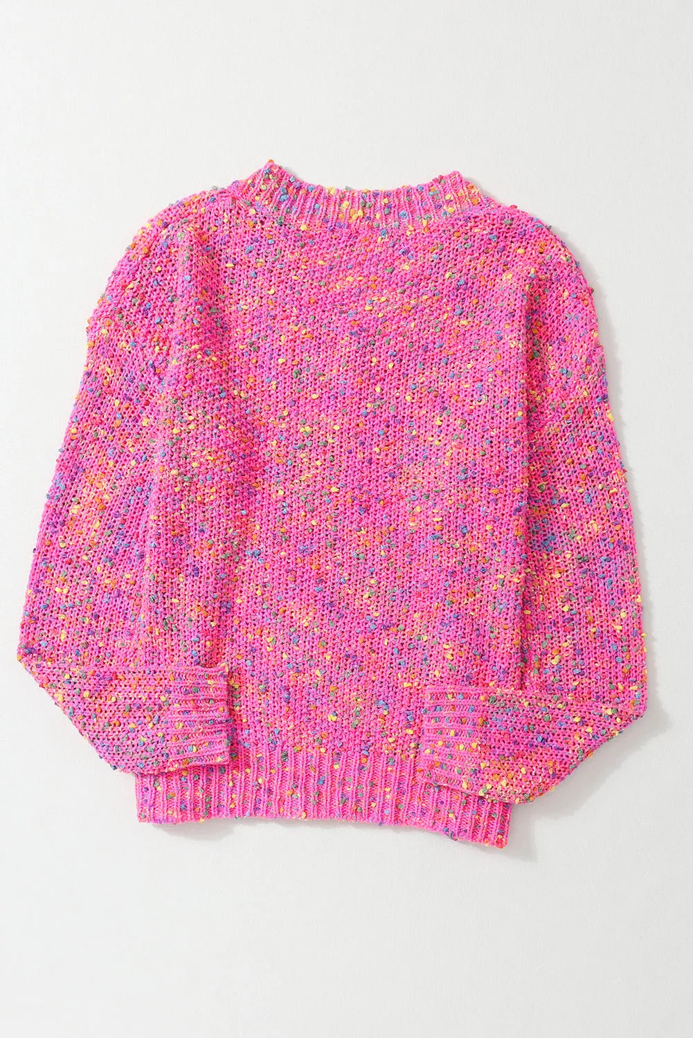 Dark Pink Colorful Spots Knitted V Neck Casual Sweater - Chic Meadow Boutique 