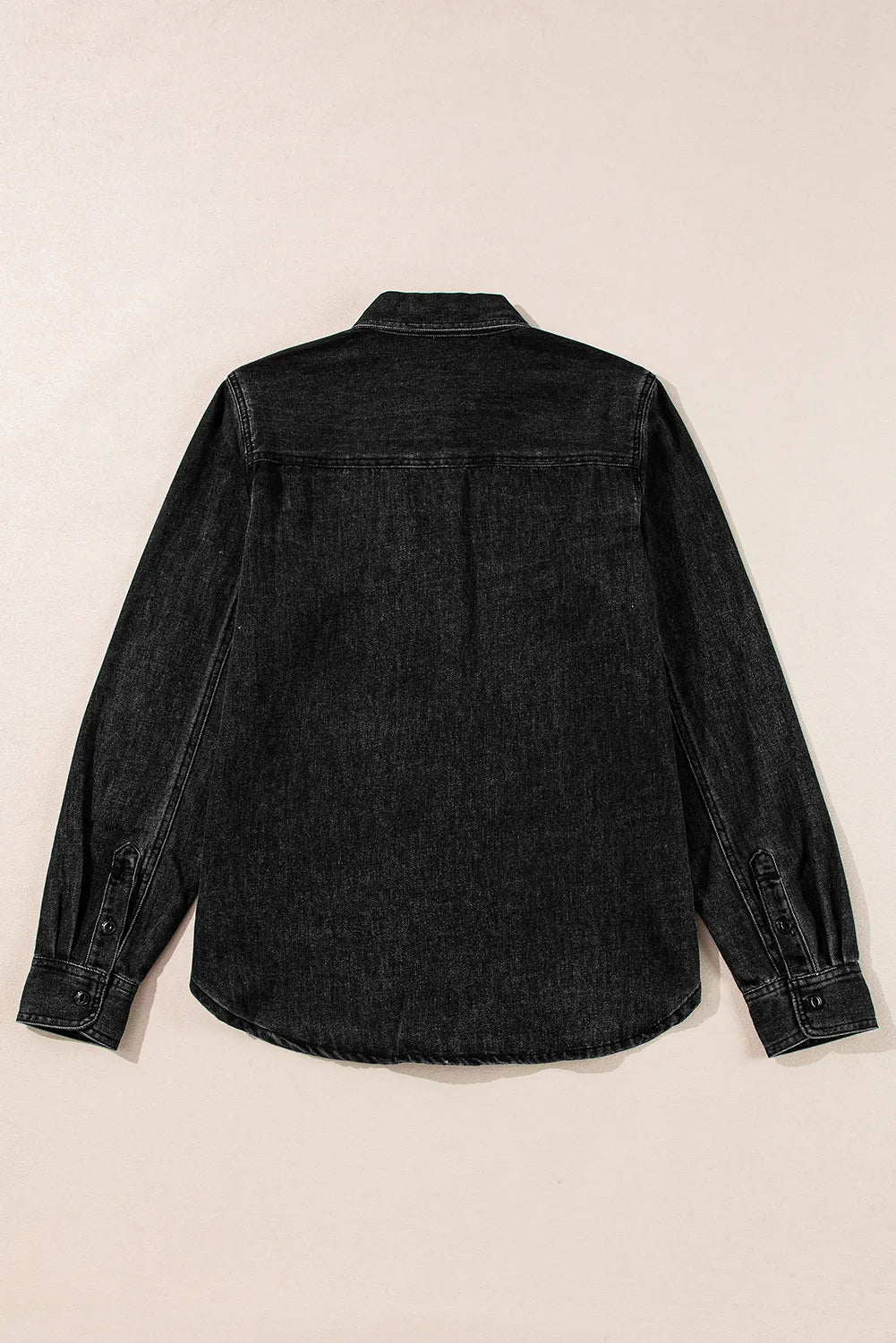 Black Flap Pocket Buttons Collared Jean Jacket - Chic Meadow Boutique 