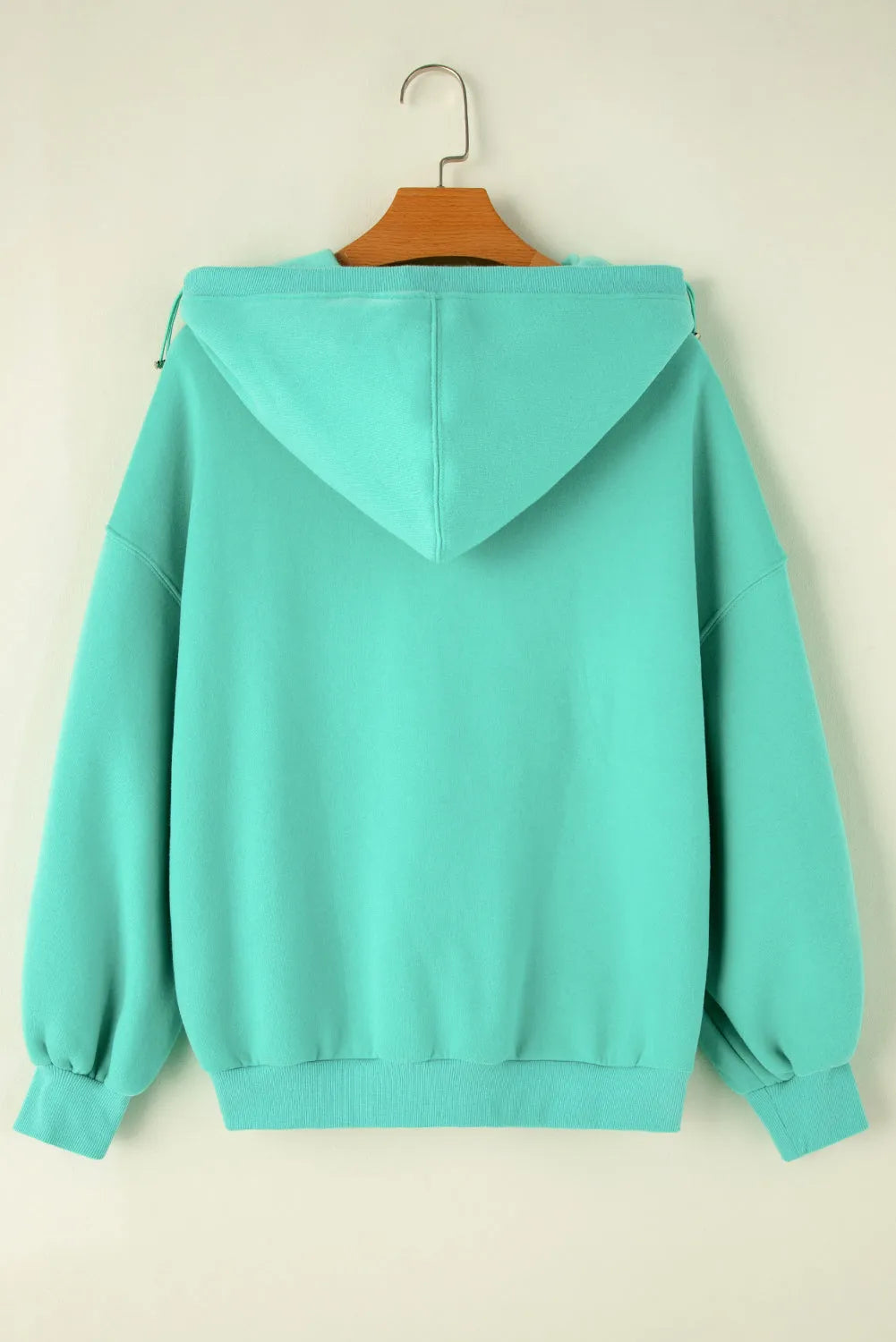 Mint Green Half Zip Kangaroo Pocket Drop Shoulder Hoodie - Chic Meadow Boutique 