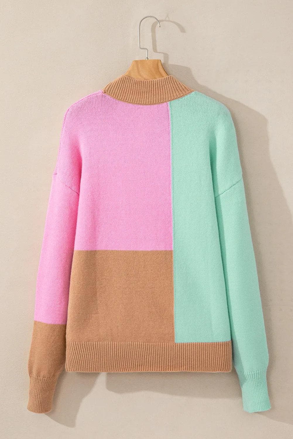 Tops/Sweaters & Cardigans Multicolour Colorblock Mock Neck Ribbed Trim Sweater