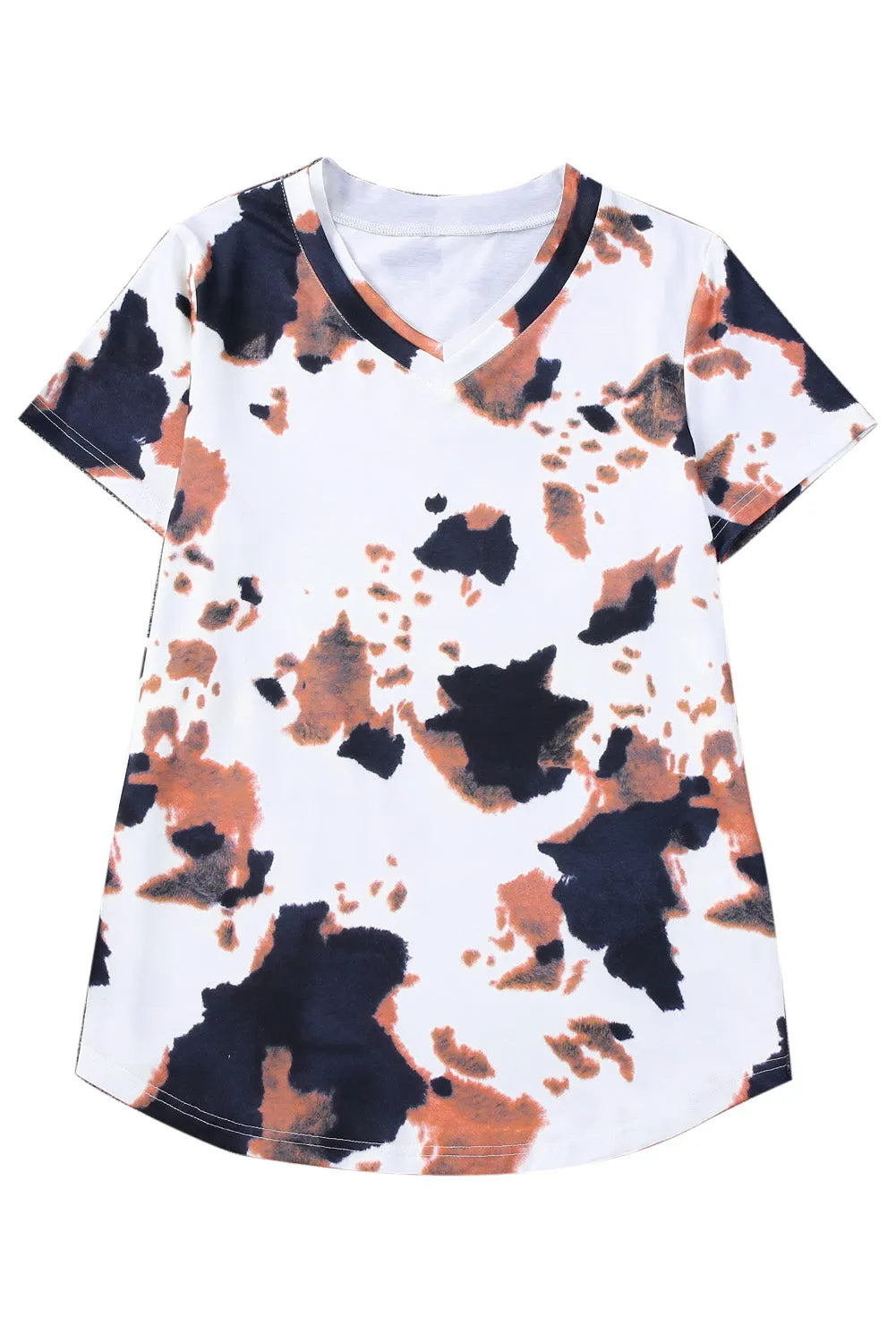 White Cow Pattern Print Short Sleeve V Neck T Shirt - Chic Meadow Boutique 