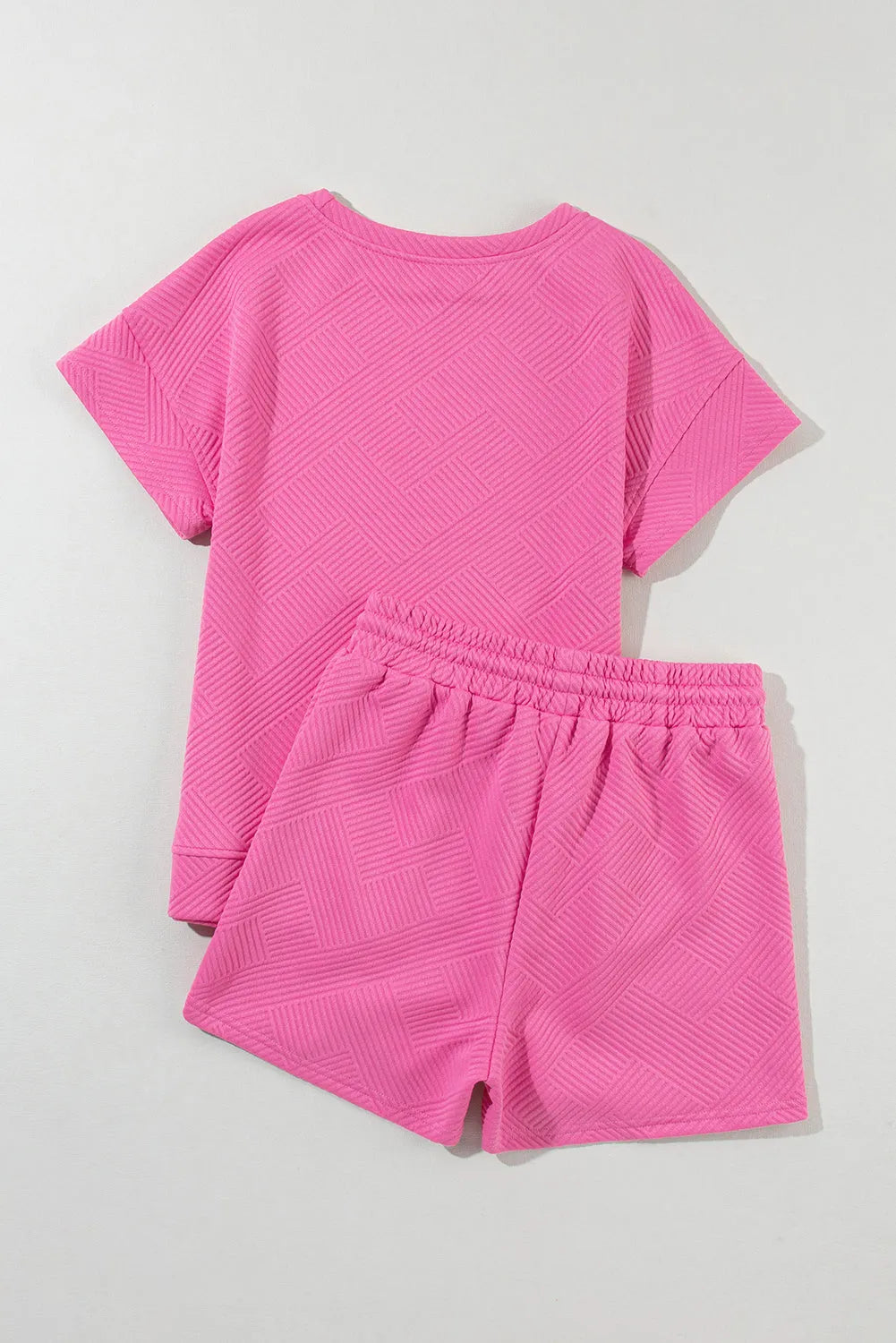 Strawberry Pink 2pcs Solid Textured Drawstring Shorts Set - Chic Meadow Boutique 