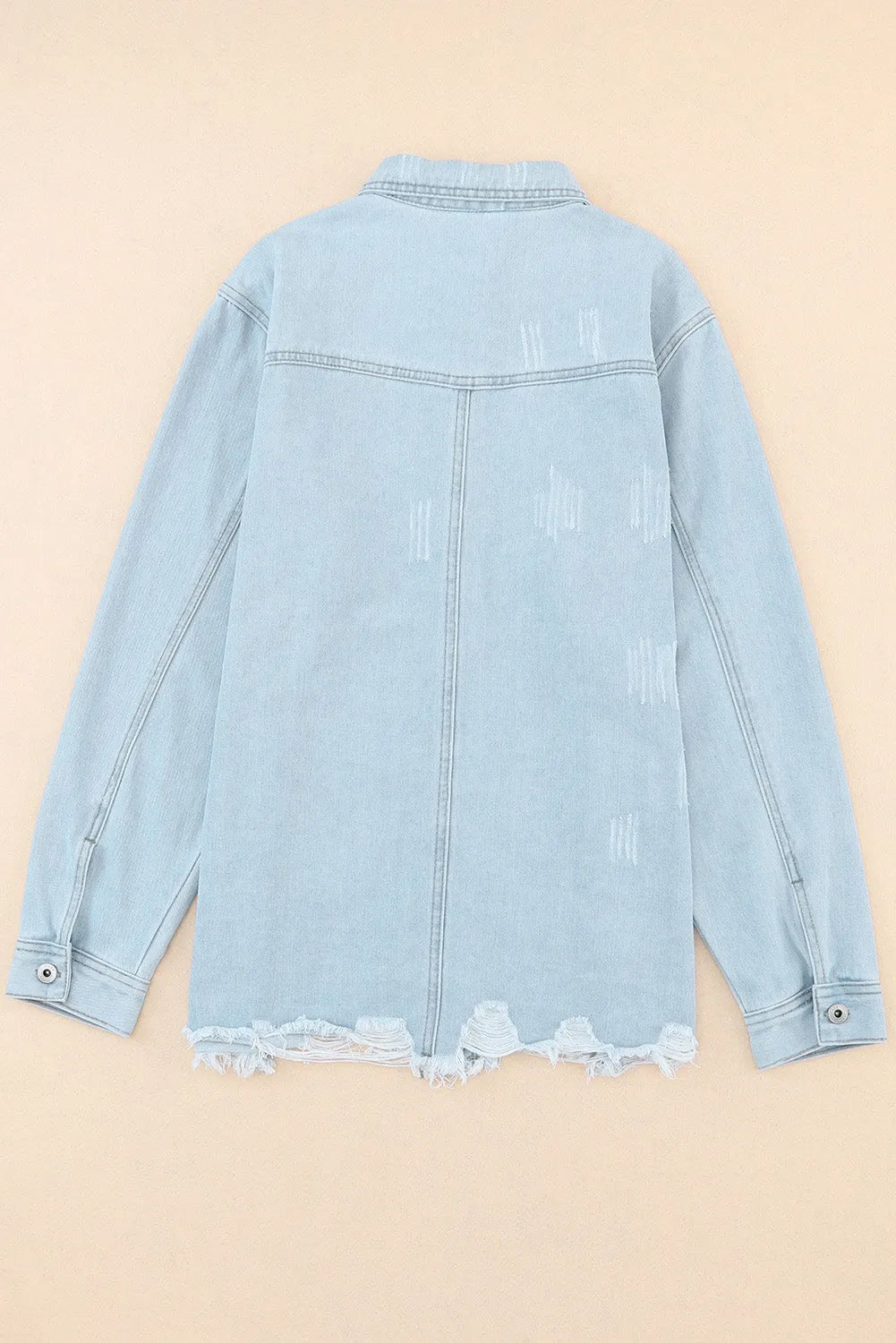 Sky Blue Flap Pocket Buttoned Raw Hem Denim Jacket - Chic Meadow Boutique 