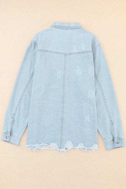 Sky Blue Flap Pocket Buttoned Raw Hem Denim Jacket - Chic Meadow Boutique 