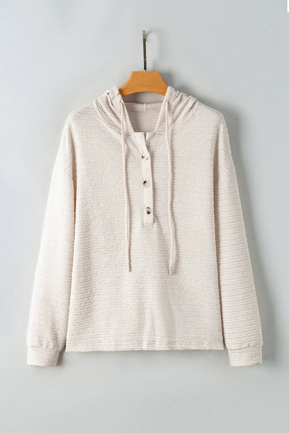 Apricot Solid Textured Drawstring Henley Hoodie - Chic Meadow Boutique 