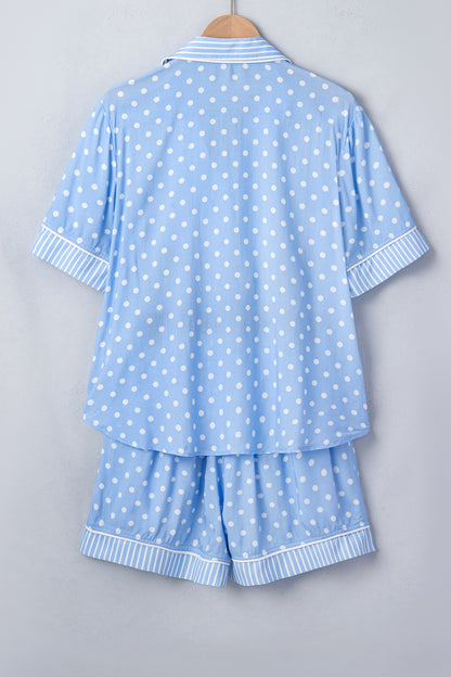 Sky Blue Dotted Print Soft Short Pajama Set