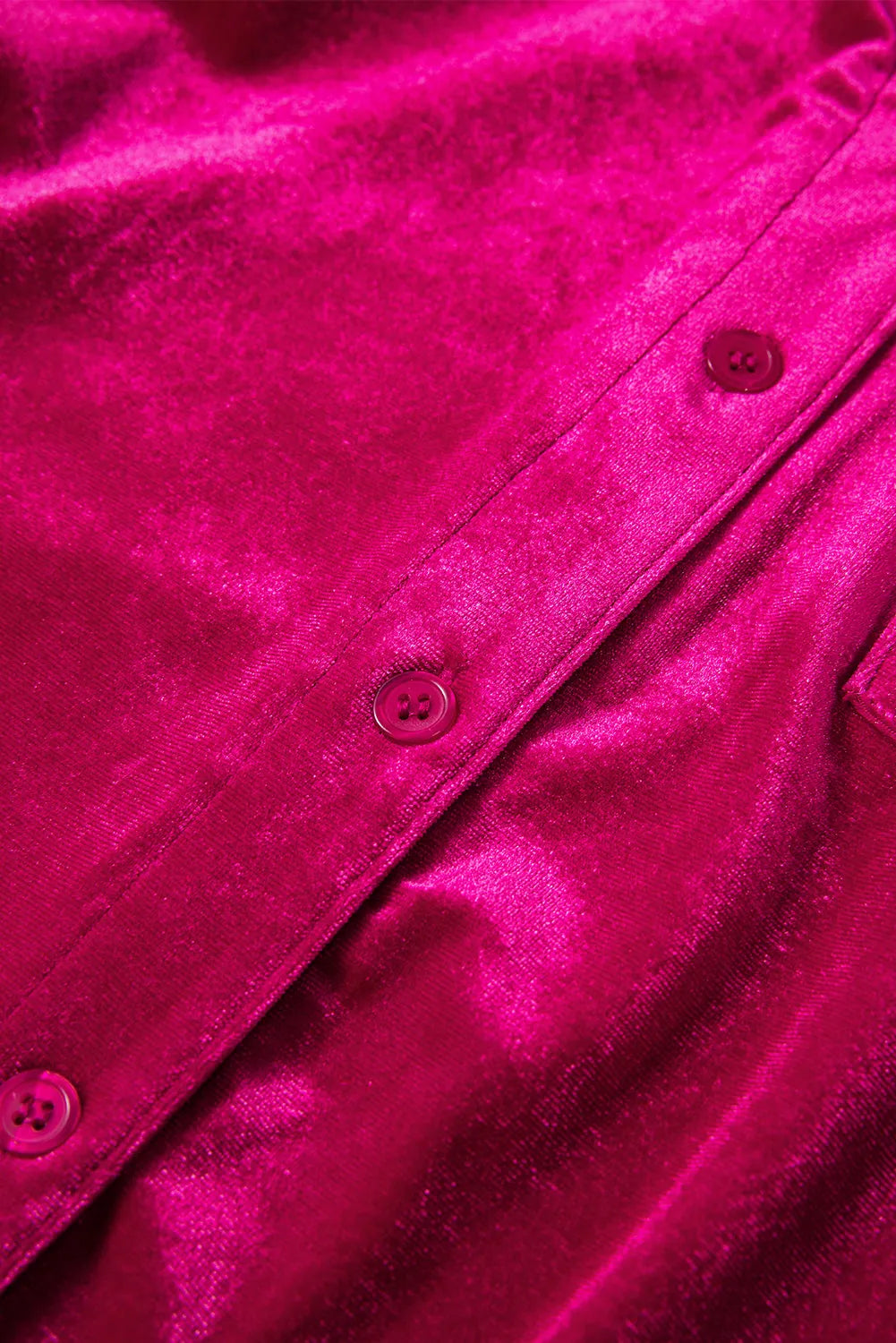 Pitaya Pink Buttoned V Neck Chest Pocket Velvet Shirt - Chic Meadow Boutique 