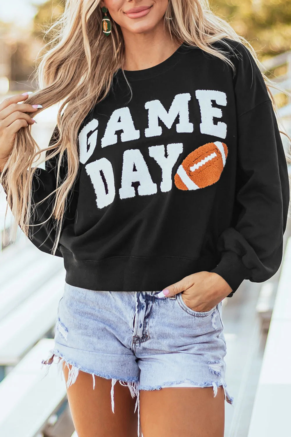 Black GAME DAY Graphic Varsity Pullover Sweatshirt - Chic Meadow Boutique 