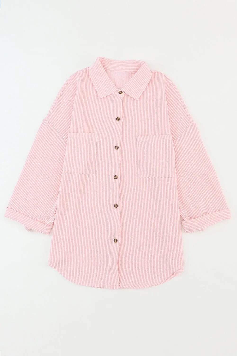 Pink Roll Tab Sleeve Ribbed Cording Shacket - Chic Meadow Boutique 