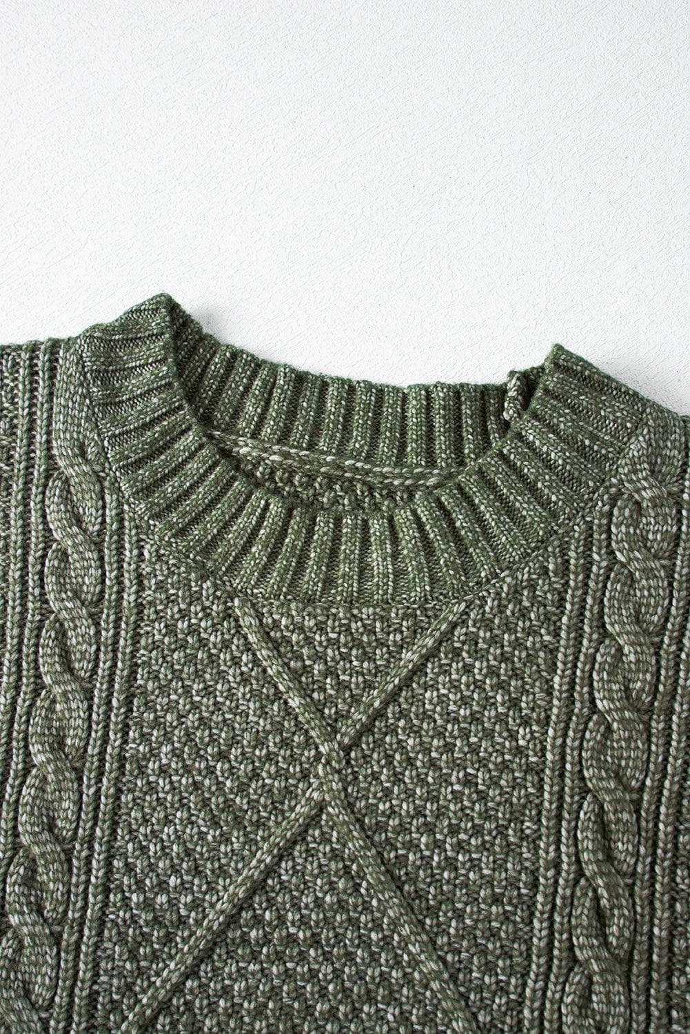 Sweaters & Cardigans/Sweater Dresses Mist Green Cable Knit Drop Shoulder Loose Fit Sweater Dress