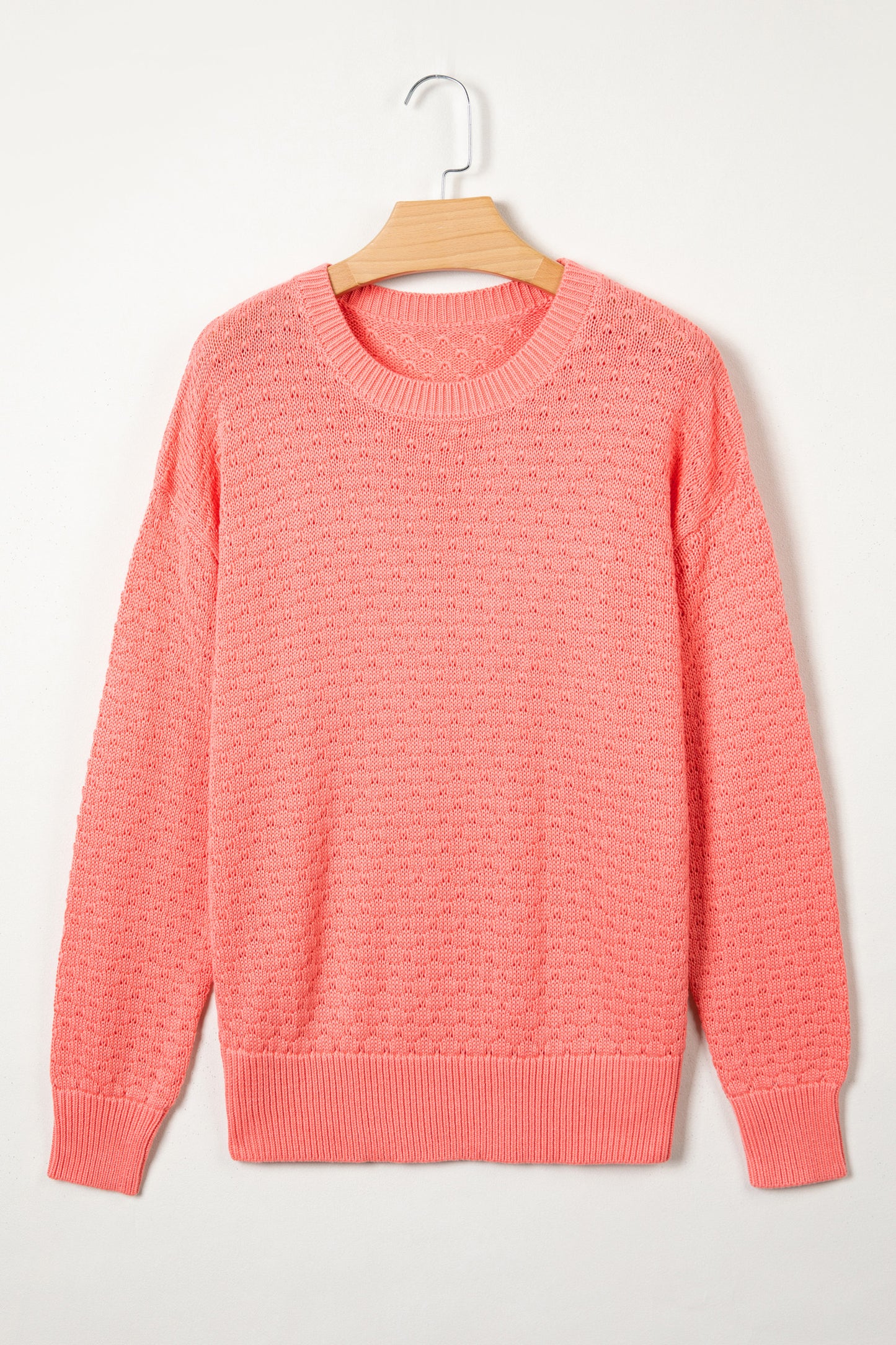 Coral Paradise Drop Shoulder Ribbed Knit Ribbed Long Sleeve Sweater