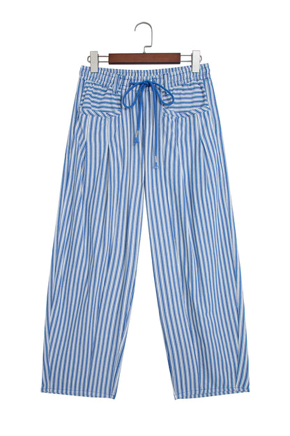 Blue Stripe Drawstring Casual Loose Pants