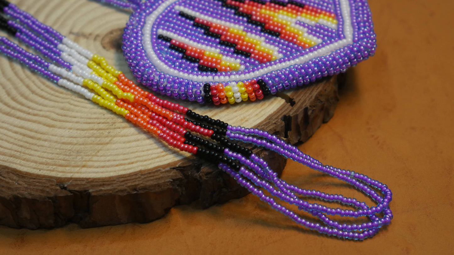 Native American Beaded Purple heart medallions Necklace