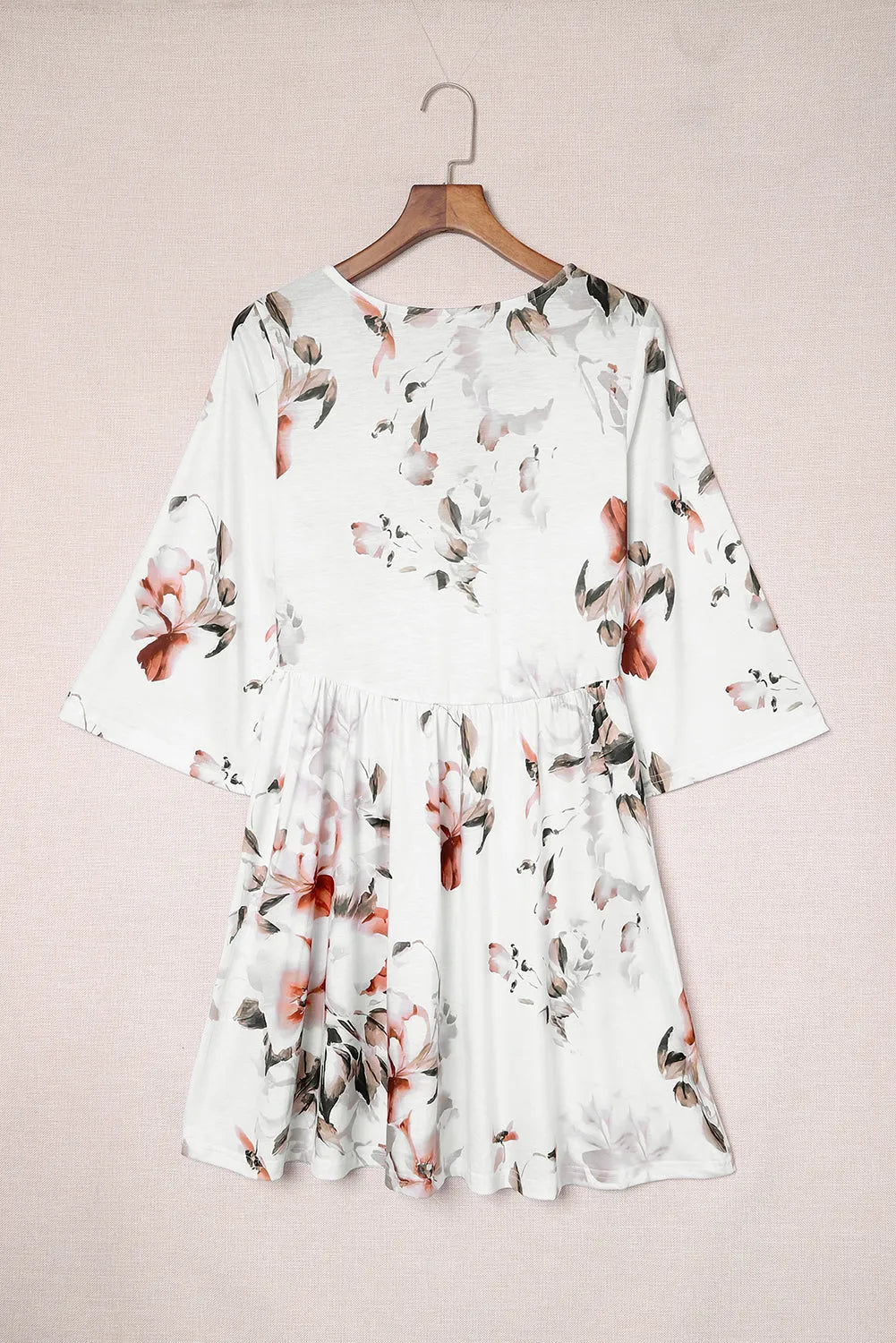 White V Neck 3/4 Sleeve Floral Dress - Chic Meadow Boutique 