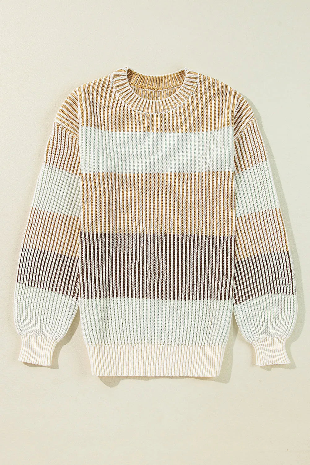 Brown Colorblock Textured Knit Bubble Sleeve Sweater - Chic Meadow Boutique 