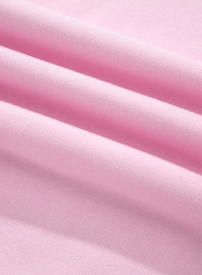 Pink Solid Color Raw Seam Lace Detail Loose Casual Sweatshirt