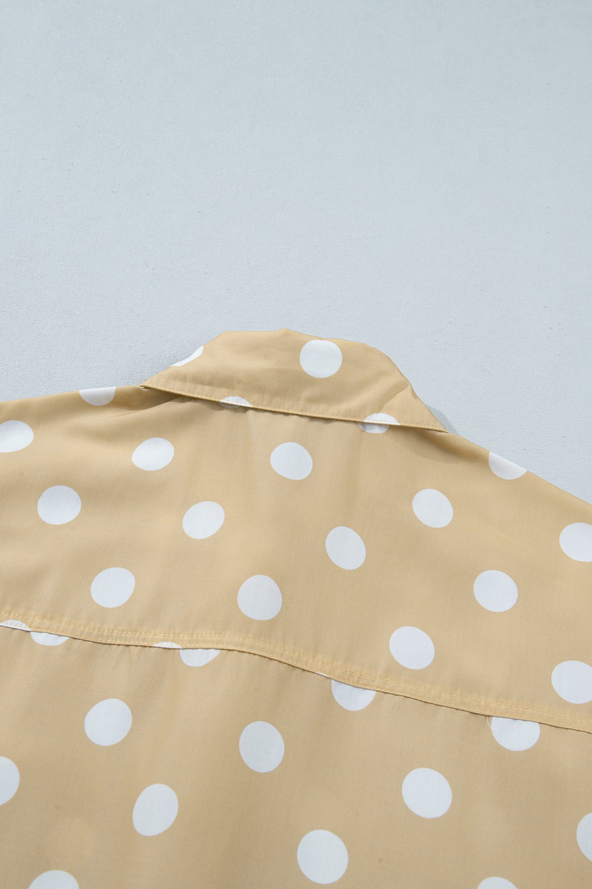 Khaki Polka Dot Print Three Quarter Sleeve Ruffle Hem Casual Shirt
