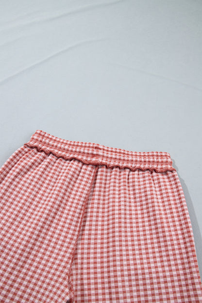 Red Plaid Contrast Trim Drawstring Elastic Waist Shift Pants