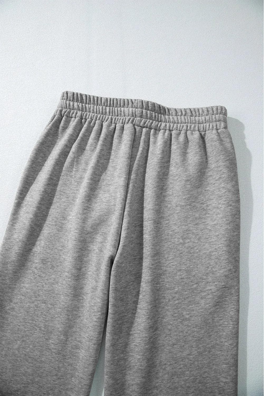 Bottoms/Pants & Culotte Light Grey Solid Color Fleece Lined Drawstring Waist Casual Pants