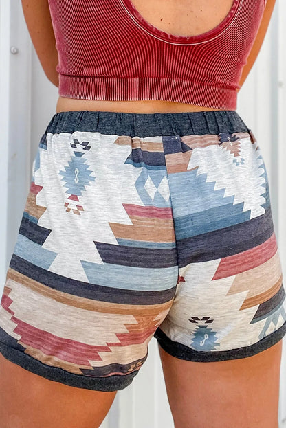 White Aztec Print Drawstring Waist Casual Shorts - Chic Meadow Boutique 