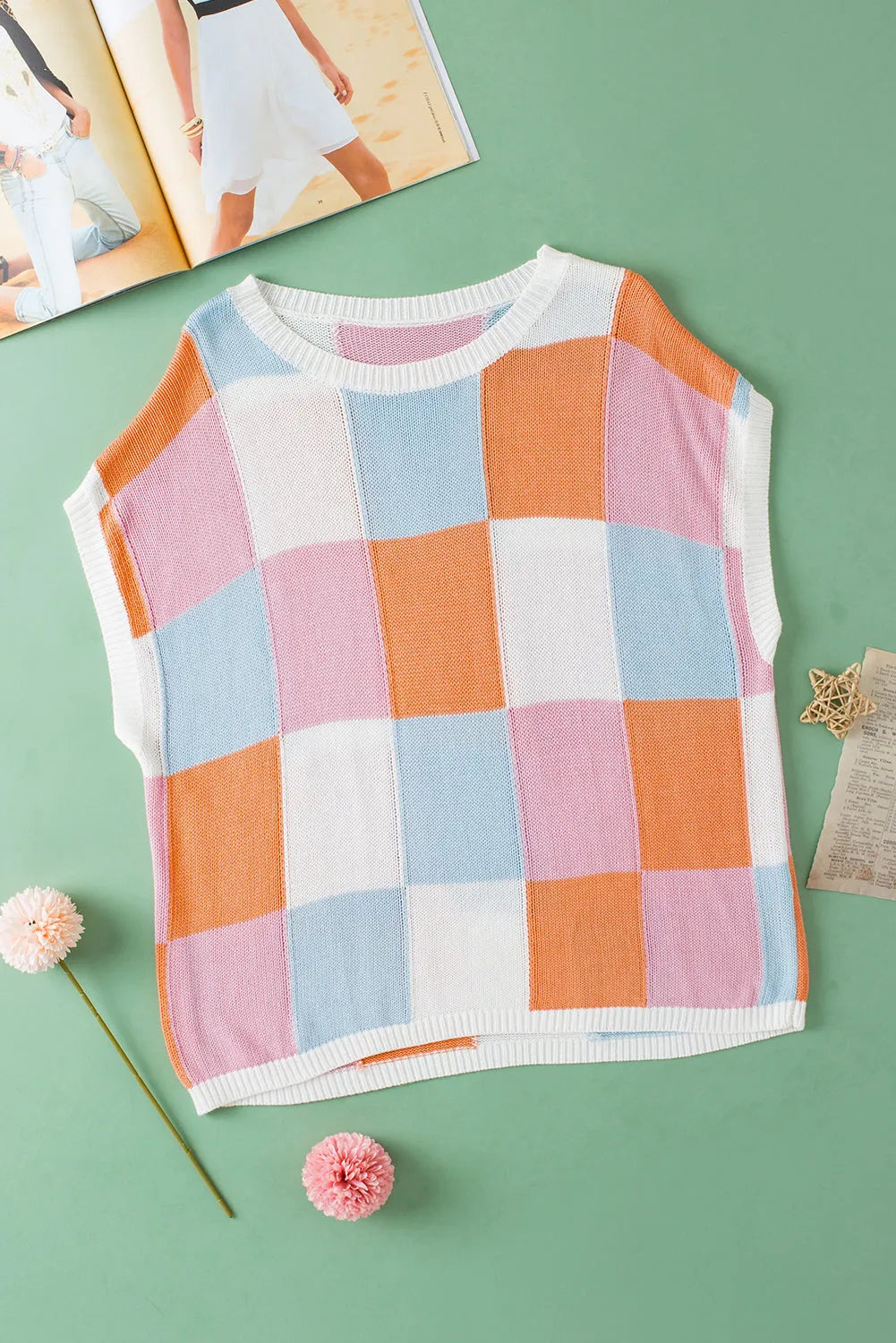 Tops/Short Sleeve Sweaters Grapefruit Orange Color Block Cap Sleeve Sweater