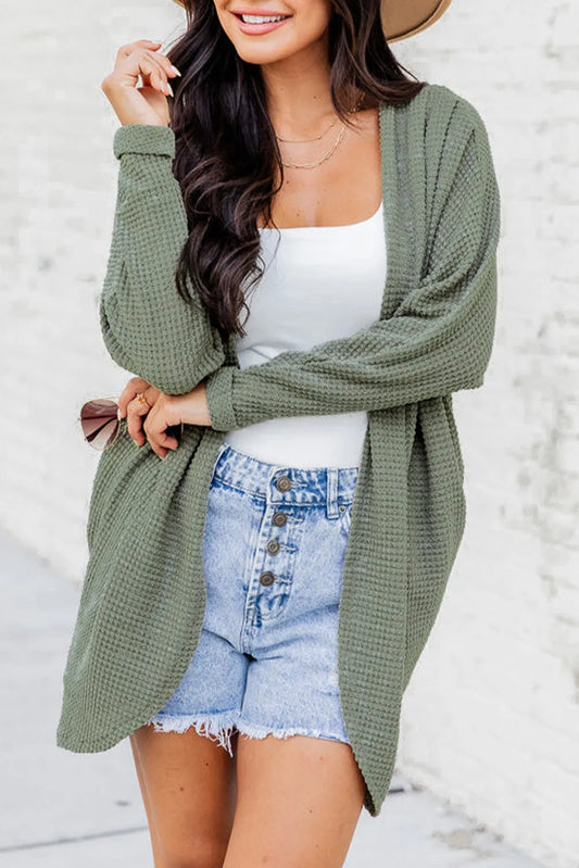 Laurel Green Waffle Knit Open Front Cardigan - Chic Meadow Boutique 