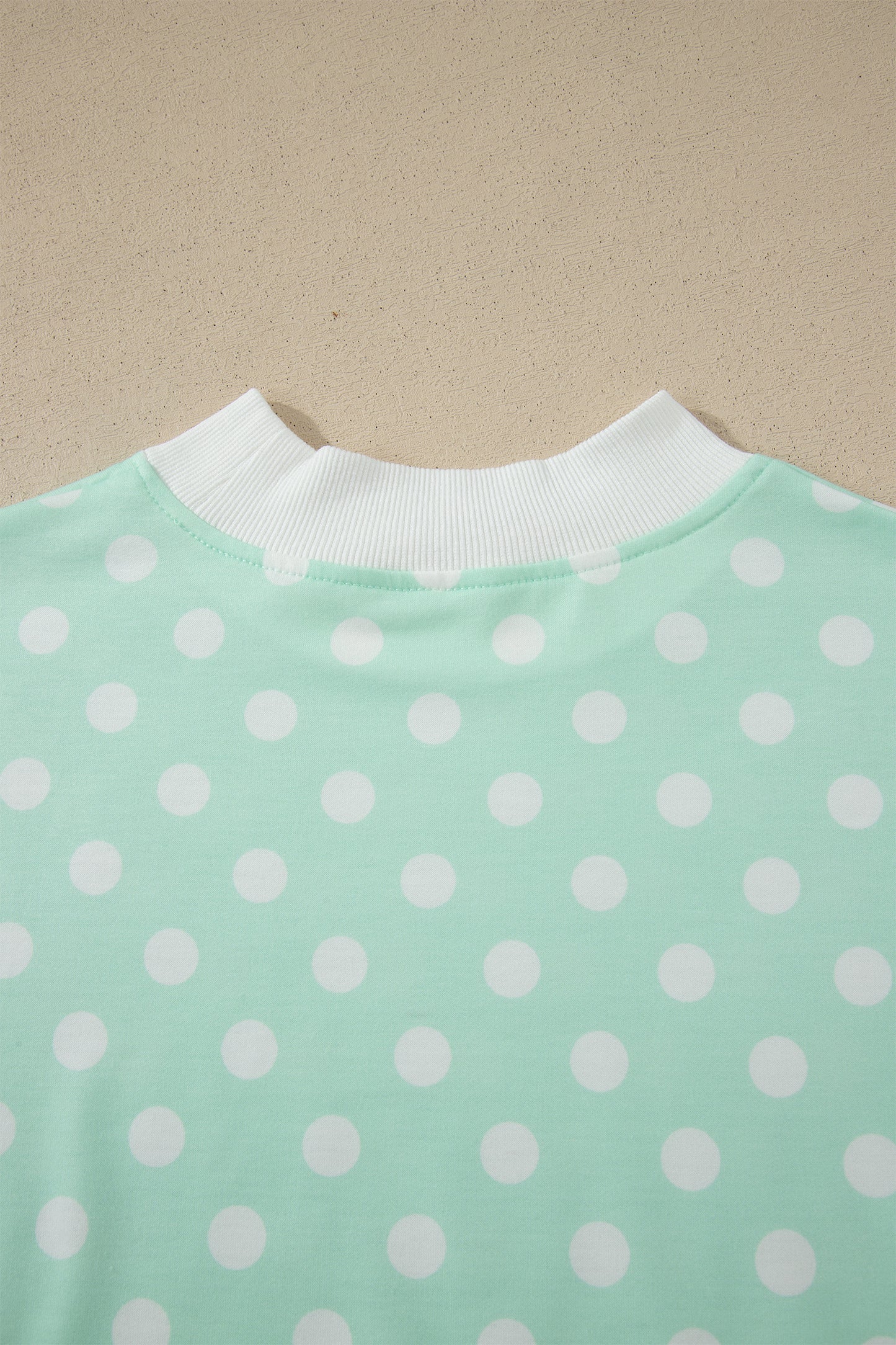 Green Polka Dot Print Color Block Trim Mock Neck Short Set