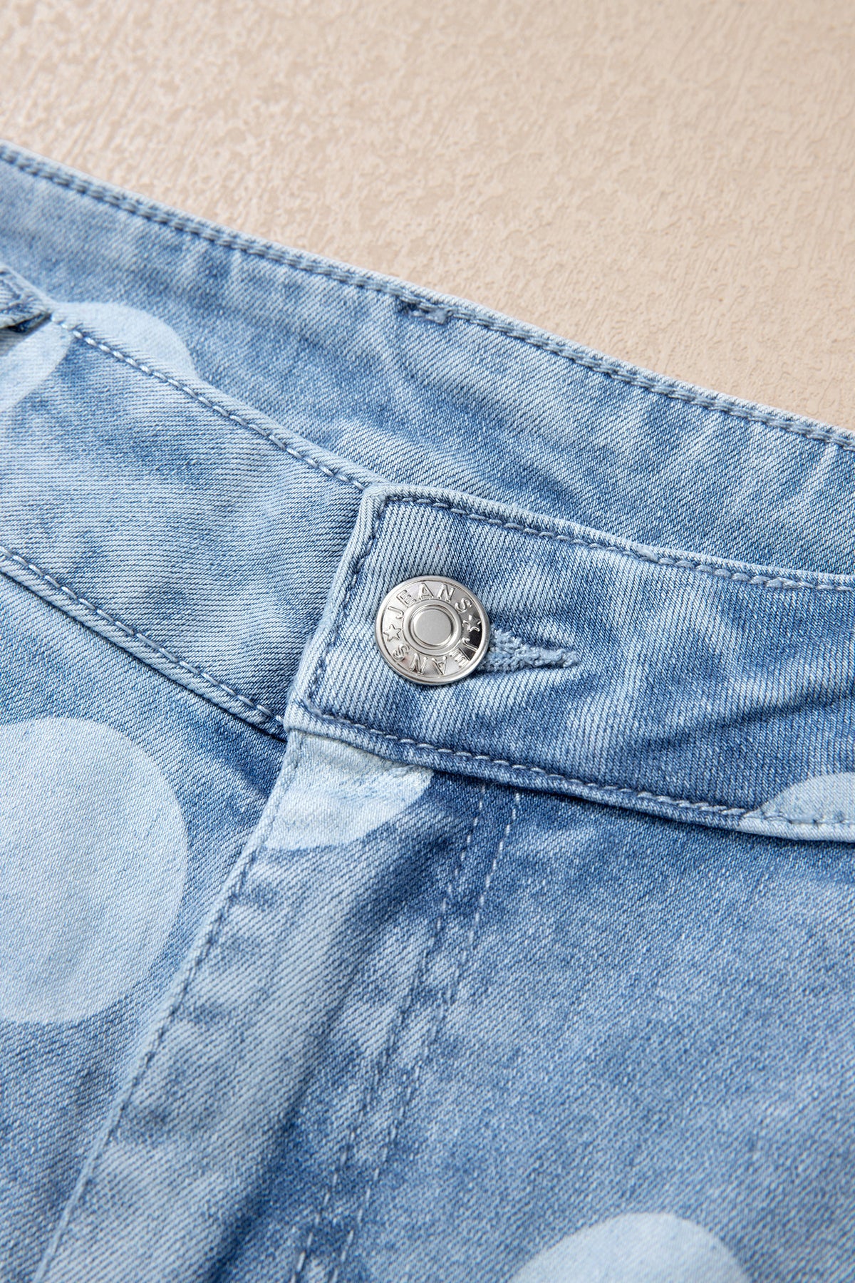 Sky Blue Polka Dot Ankle-Length Metal Button Casual Jeans