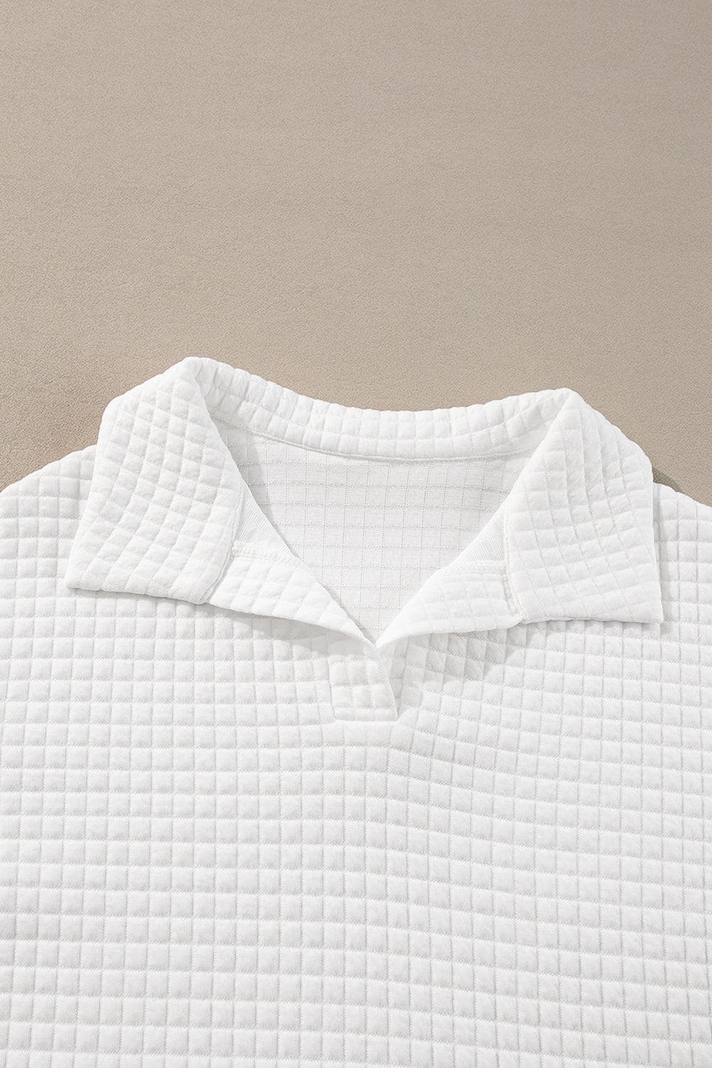 Tops/Long Sleeve Tops White Quilted Texture Sporty Collared Long Sleeve Top