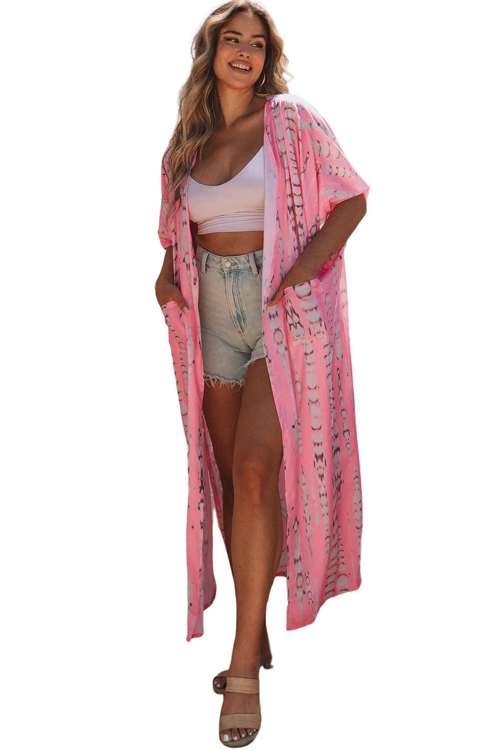 Pink Bohemian Tie Dye Oversize Long Kimono - Chic Meadow Boutique 