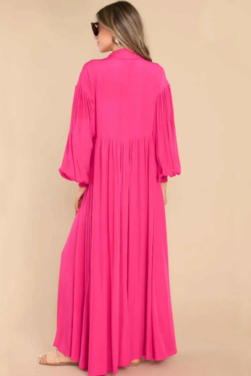 Rose Bubble Sleeve Shirt Maxi Dress - Chic Meadow Boutique 