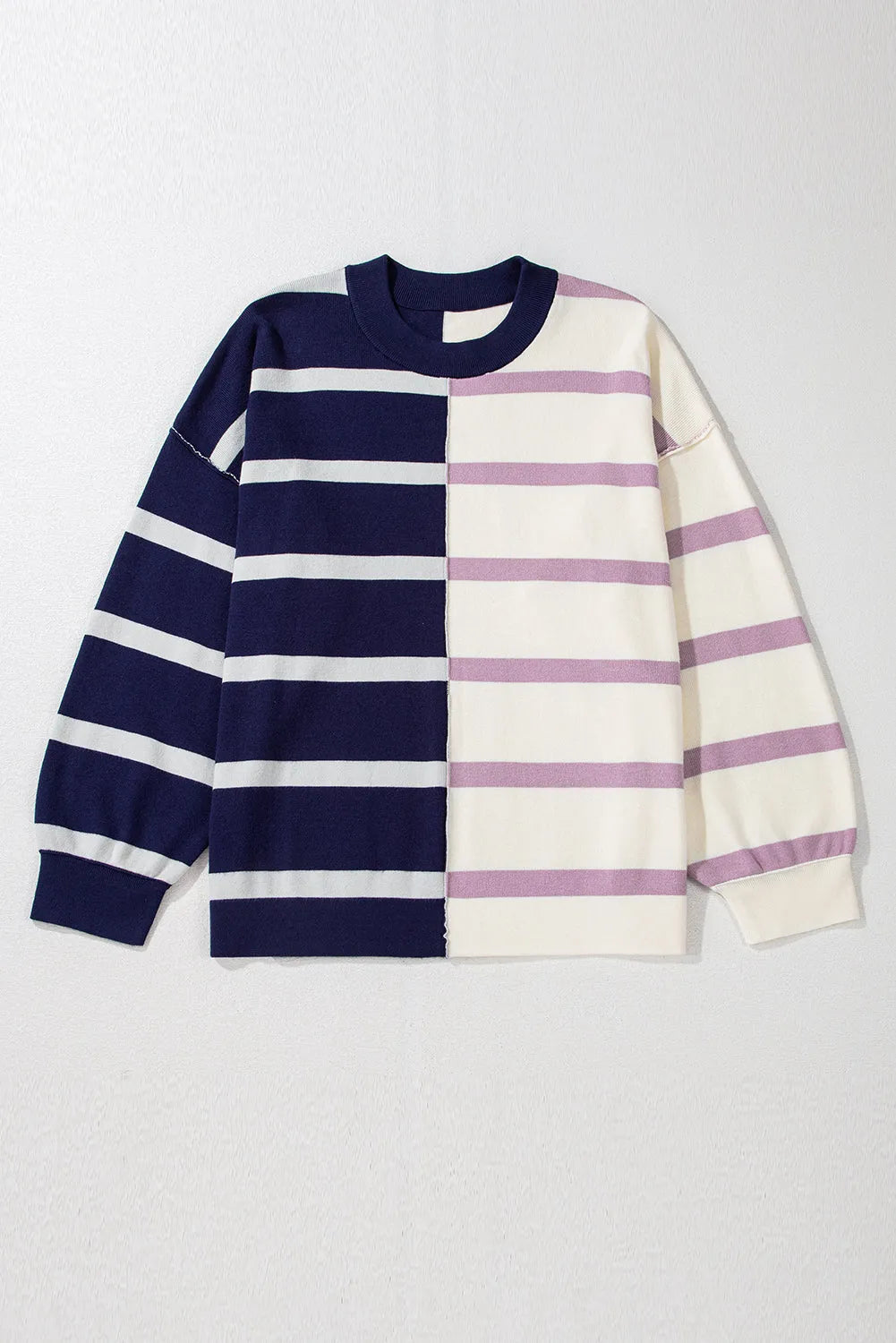 Blue Stripe Colorblock Oversized Sweater - Chic Meadow Boutique 