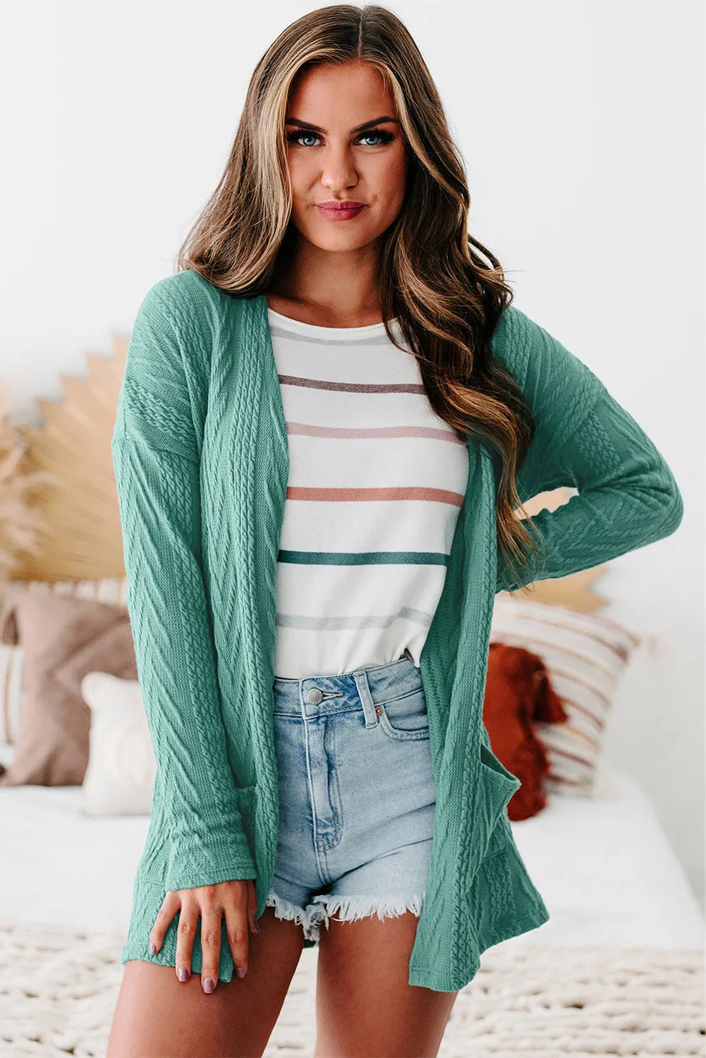 Canton Solid Textured Open Front Cardigan with Pocket - Chic Meadow Boutique 