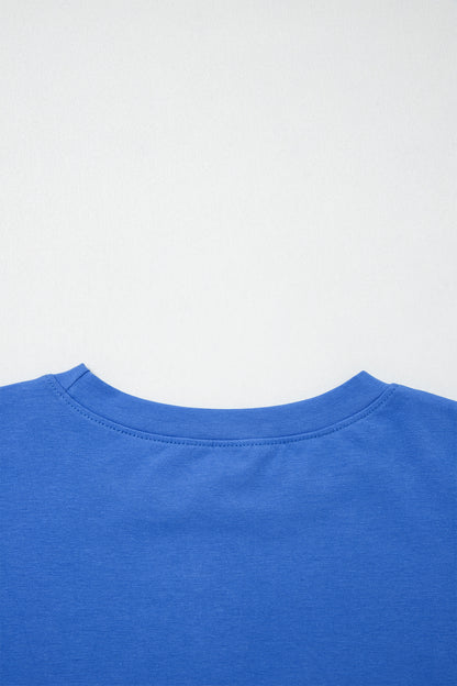 Dark Blue Varsity Striped Short Sleeve Crew Neck T Shirt