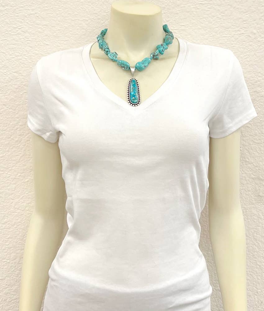 737545, 17" Handmade Gemstone Turquoise Necklace