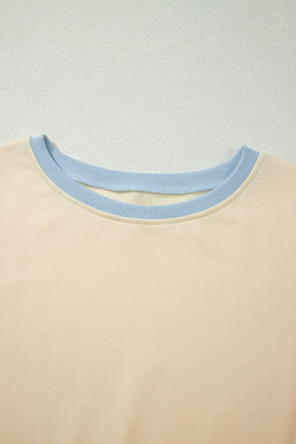 Apricot Colorblock Edge Drop Shoulder T Shirt and Skort 2Pcs Set