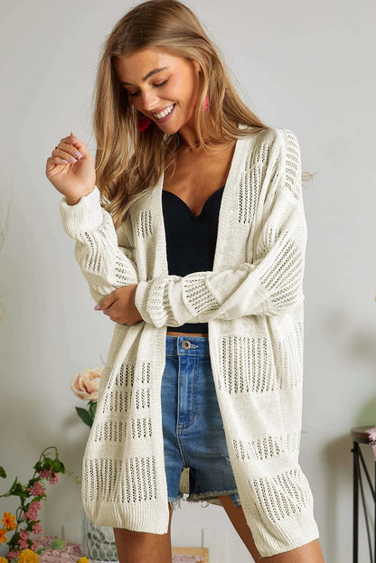 White Solid Color Lightweight Open Knit Tunic Cardigan - Chic Meadow Boutique 