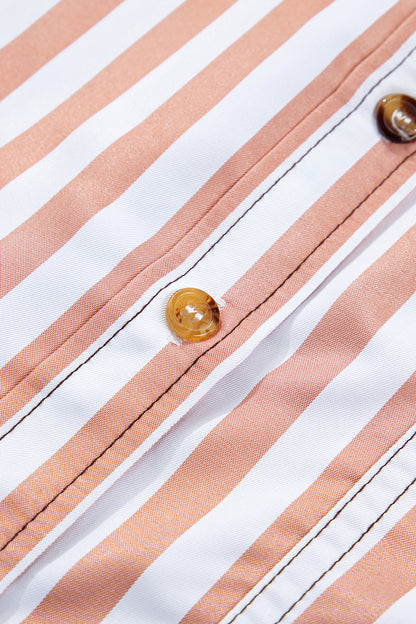 Brown Stripe Western Button Down Long Sleeve Casual Shirt